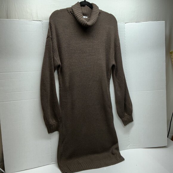 XS DRESS Ribbed Turtleneck Sweater Dress Belle by Kim Gravel-BROWN $54 - Picture 8 of 15